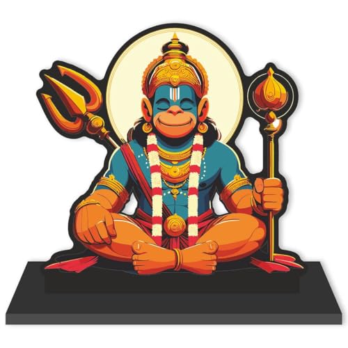 Image of CVANU Wooden Idols & Figurine Table Top Hanuman Ji Decorative Item Religious Showpiece for Study Table| Office Desk| Book Shelf| Gift| Home Decoration (6inch X 5.9inch) S493