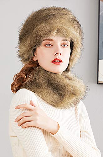 Lovful Faux Fur Women Russian Cossack Style Hat,Scarf Set for Ladies3