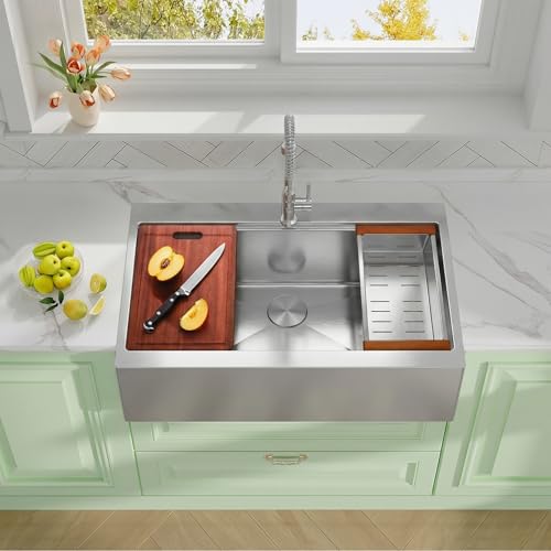 30 Inch Stainless Steel Farmhouse Sink,16-Gauge T304 Stainless Steel Single Bowl Apron Front Kitchen Farm Sink,30'' x 22'' Topmount Farmhouse Sinks with All Accessories