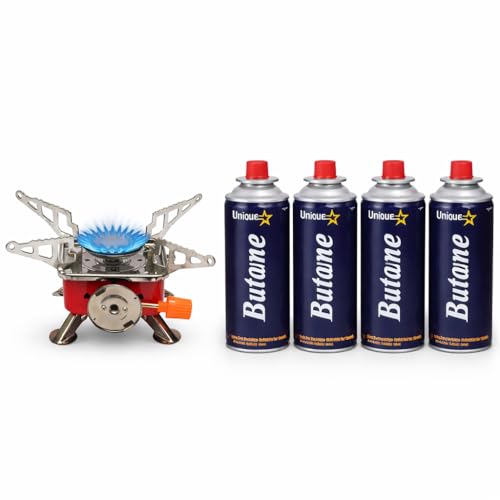 Image of Portable Butane Gas Burner /Stove For Camping With 4 Pc Butane Can Picnic Folding Stove.