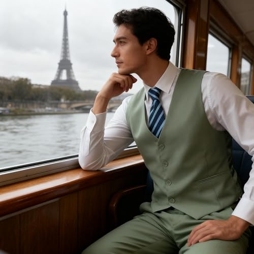 HUUTOE Mens Vest and Pants Suit 2 Piece Slim Fit Suits for Wedding Grooms Dress Waistcoat+Pants Casual Prom Tuxedo Set3