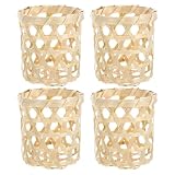HOLIDYOYO Woven Bamboo Candle Cup Holders 3.15 Inch Tea Light Holders Set of 4 for Rustic Party Table Centerpiece Home Decor and Heat Resistant Coasters
