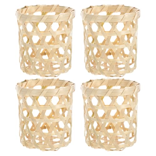 Alipis 4pcs Bamboo Woven Candle Cup Storage Holder, Beige Tea Light Holder for Cottagecore Decor, Dining Table Centerpieces, Handcrafted Party Decoration, Eco-Friendly Bamboo Material
