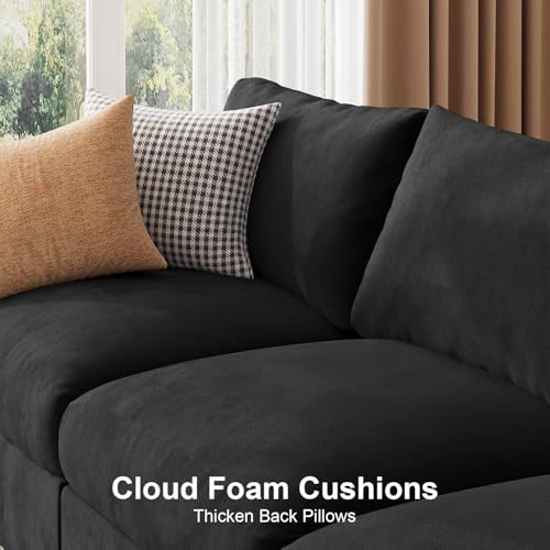 Image of Sectional Couches for Living Room FSC Certified Chenille Modular Couch Oversized Cloud U Shaped Convertible Sleeper Sofa Chaise Detachable Armrest Cushion (Chenille Black, U Shape 6 Seat)
