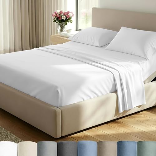 California Design Den Split King Sheet Set - 100% Cotton, 600 Thread Count, Breathable Luxury King Size Sheets for Adjustable Bed, Luxury Soft Hotel-Quality, Sateen Weave - Bright White