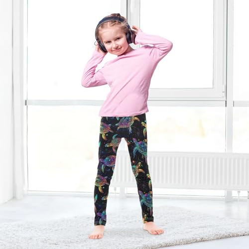 Colorful Sea Turtles Girls' Leggings Toddler Doodles Kids Yoga Pants Dance Active Tights 4T4
