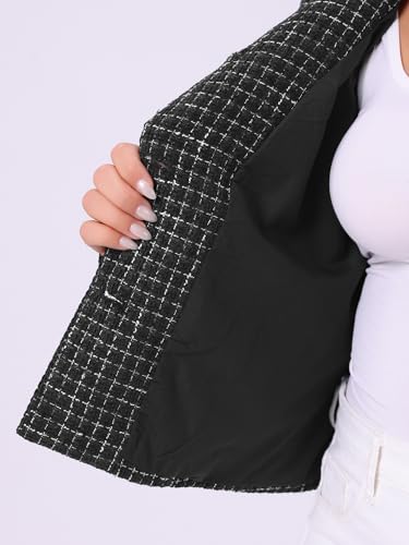 Agnes Orinda Plus Size Tweed Jackets for Women Elegant Stand Collar Button Down Cropped Blazer Jacket Business Casual Outfits 5