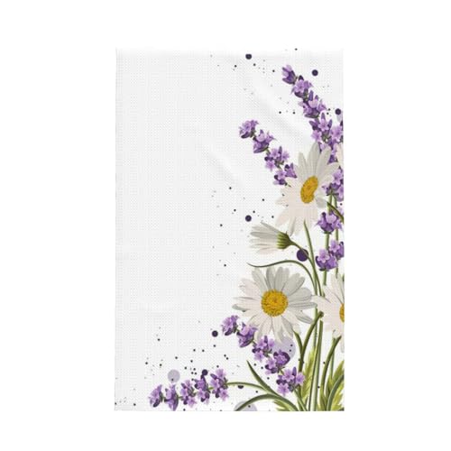 JEJEA Toallas de cocina de tejido gofre con estampado de lavanda y margaritas, absorbentes y de secado rápido, esenciales para el hogar
