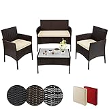 BB Sport 7-teilige Polyrattan Sitzgruppe für 4 Personen inkl. Sitzpolster und Tisch Balkonmöbel Set Sitzgarnitur