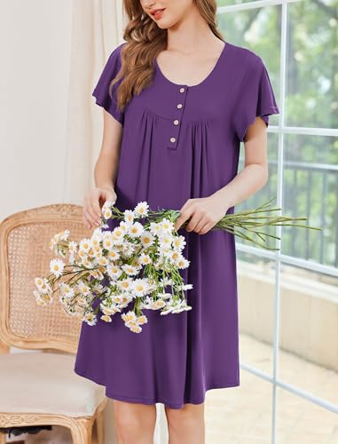 Image of Ekouaer House Dress for Women with Pockets Short Sleeve Moo Moos Plus Size Nightgowns Floral Print Mumu Dresses