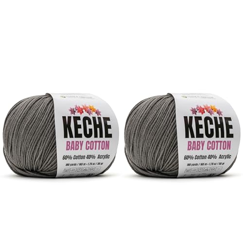 Image of Keche Baby Cotton, 60% Cotton 40% Acrylic Yarn, Soft Cotton Yarn for Crochet and Knitting, Amigurumi Yarn 4 Skeins /Balls [1.76 Oz (50g) / 180 Yrds (165m)] x 2 Dark Grey