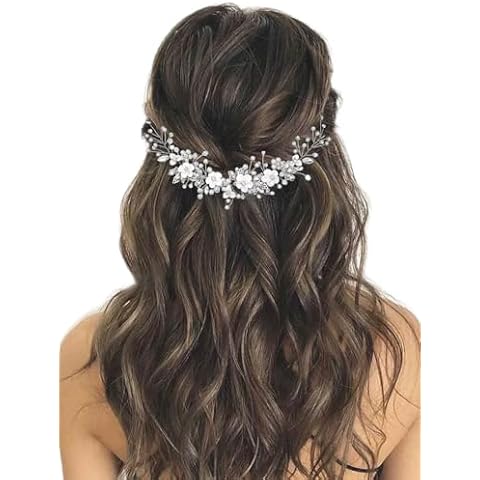 Gorais Flower Bride Wedding Hair Vine Crystal Bridal Headpieces Pearl Hair Accessories for Women and Girls Cover