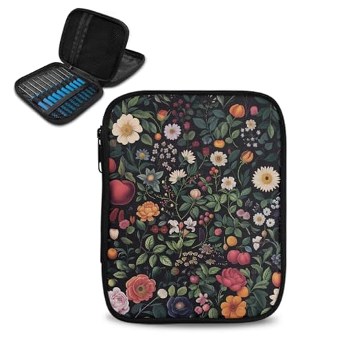 YUVAMAGIMO Floral Pattern Crochet Hook Case Travel Storage Bag for Various Crochet Needles and Accessories Zipper Crochet Storage Bag Organizer with Mesh Pock Easy to Carry Bag Only