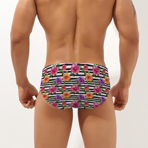Cute Spring Floral and Stripes Watercolor Mens Swim Briefs Quick Dry Triangle Trunks Swimsuit Swimming Bikini Swimwear2