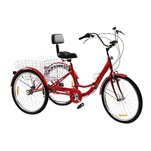 TONFEION Opvouwbare driewieler voor volwassenen, 24 inch (61 cm), 3 wielen, 7 versnellingen, voor volwassenen, fiets, volwassenen, rood, driewieler, senioren, seniorenfiets, met mand