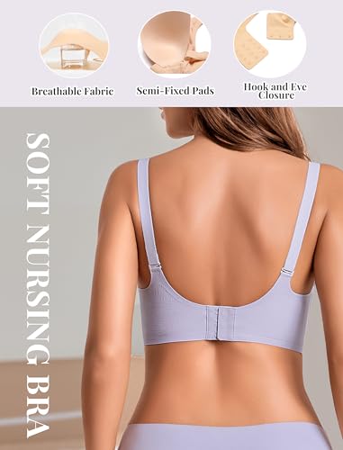 Image of Avidlove Maternity Bras for Pregnancy Comfortable Nursing Bra Push Up Womens Bra Seamless Bralettes with Extra Extender (Lilac, M)