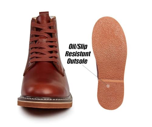 Men's 6" Service Boot,Casual Work Boots, Full-Grain Leather,Comfortable Rubber Outsole,Slip /0il/Acid Resistant Outsole,Removable Memory Foam PU lnsole, Soft toe Wine Work Boots4