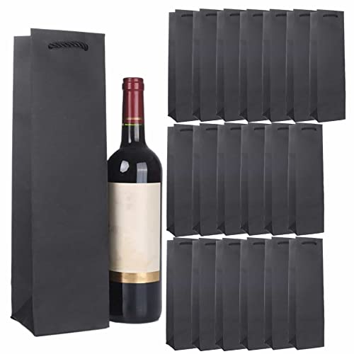 Wein-Geschenktüten aus Kraftpapier mit starken Seilgriffen, 20 Stück, robuste, wiederverwendbare Weintasche aus Kraftpapier mit Griffen für Weihnachten, Schwarz/Rot/Braun, Mit starken Seilgriffen Cover