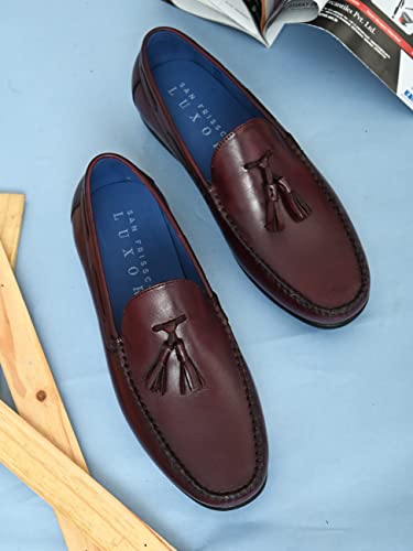 Image of San Frissco Genuine Italian Leather Loafers Casual Slip-on Textured and Patterned Outsole Cushioned Footbed /Comfortable Fashionable Stylish Flexible for Men AM SFL 15408