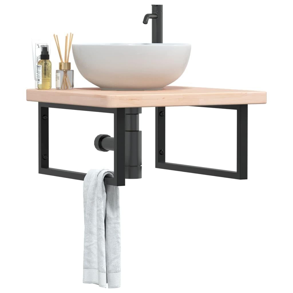Piano lavabo in legno di rovere massiccio con supporto in acciaio, 60 x 60 x 4 cm, rettangolare, portata fino a 100 kg, salvaspazio per bagno, mensola e mensola per lavabo e mobili da bagno