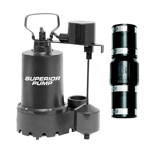 Superior Pump 92053 Cast Iron Submersible Sump Pump with Vertical Switch, plus 1-1/2-Inch Rubber Boot Check Valve, 1/2 HP, Kit