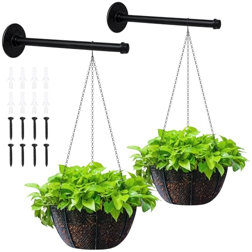 2 Set Plant Wall Hanger Rod(12.2) with Hanging Chain Heavy Duty Metal Rod Hanging Holder 30lbs Weight Capacity for Indoor/Outdoor Plants Mounted Plant Shelves for Wall Window(Pot Not Included)