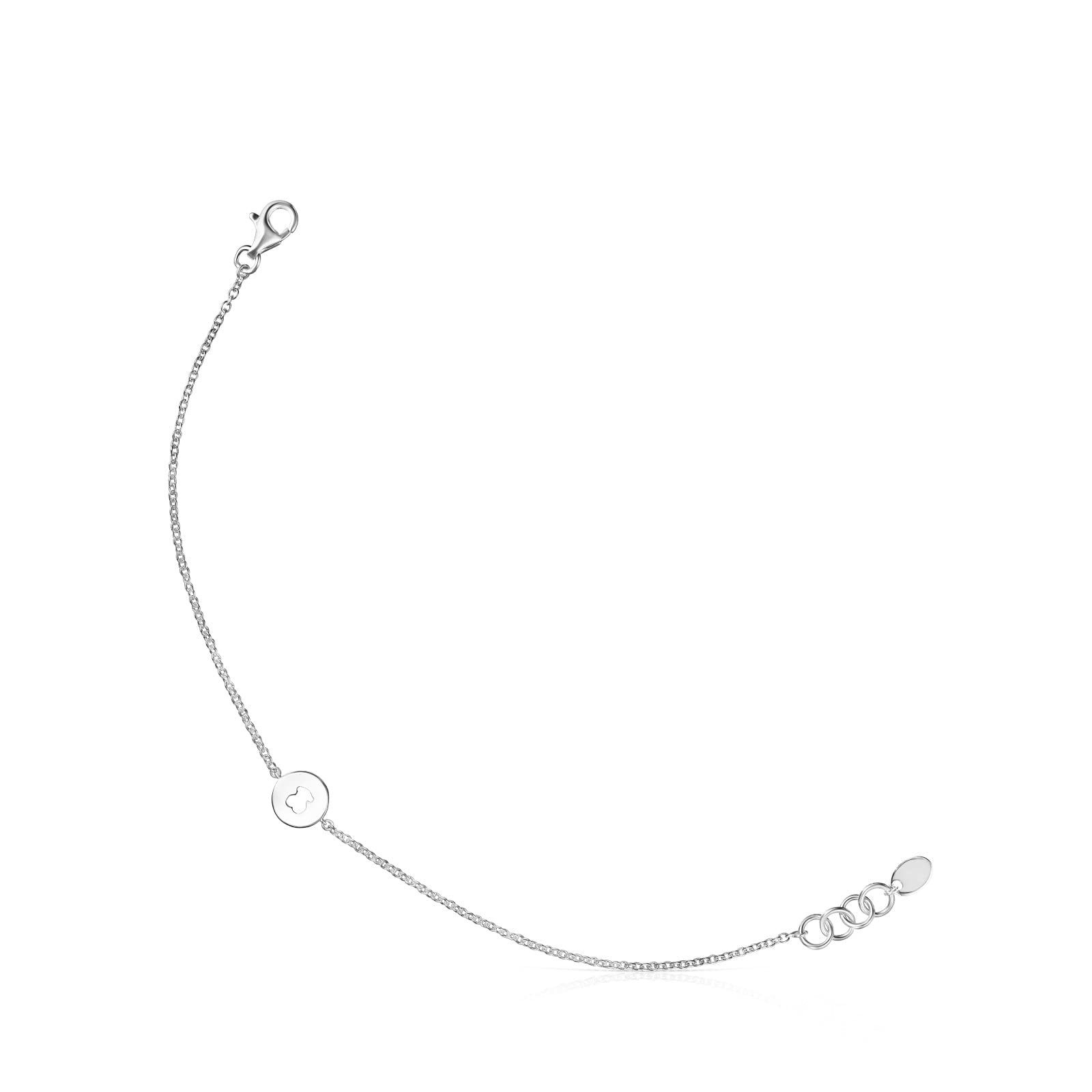 TOUS Pulsera de Plata de Primera Ley para Mujer, con Motivo de Oso Calado de 0,8cm, Largo 17,5 cm, Versátil y Atemporal, Colección Glory