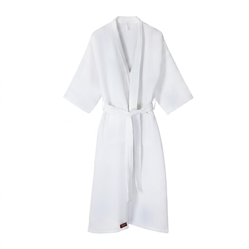 Elarra White Waffle Bathrobe for Women | Soft, Lightweight & Absorbent Cotton Spa Bath Robe | Hotel Style Bathrobe-image-42