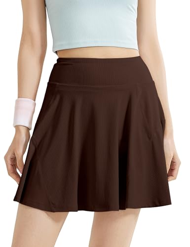 HANERDUN Sportrock Damen Tennisrock mit Sicherheitshose Tennis Skort mit Taschen Sport Minirock Golf Röcke Skirt für Laufen Gym