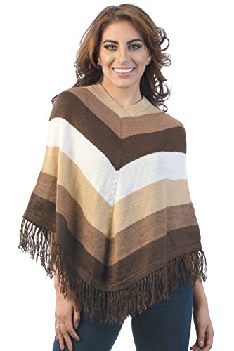 Striped Brown Poncho in Alpaca Wool for Women