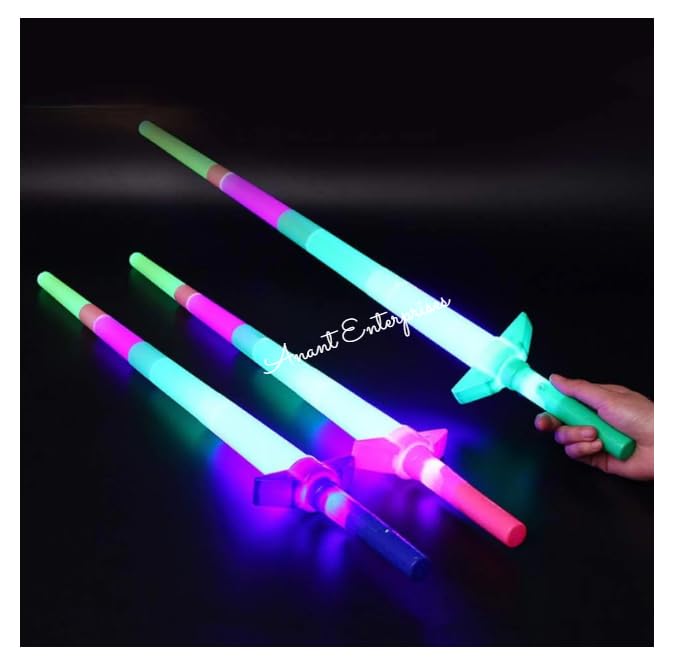 1 Pcs Multicolor LED Glow Sword Toy for Kids | Light Up Expandable Talwar for Boys & Girls | Flashing Neon Stick Birthday Return Gift Pack | Indoor & Outdoor Fun Glow Toys (Pack of 1)
