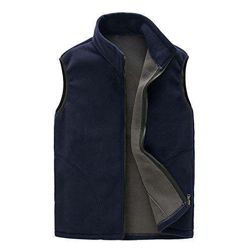 Mens Jacket Sport Zip up Vest Sleeveless Mens Winter Jackets Outdoor Warm Fleece Wool Coats with Pockets (Navy, L)
