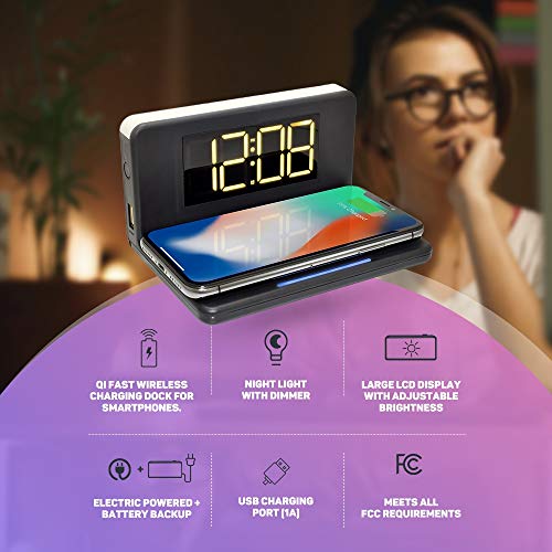 Westclox Wireless Charging Digital Alarm Clock With Usd Port, Dimmable Night Light, And Large Led Display - Portable, Travel-Friendly Alarm Clock For Bedroom, Kids Room, Study Desk #TOP2