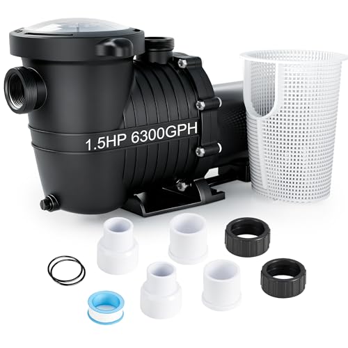 LANCHEZ In/Above Ground Pool Pump, Self Primming Swimming Pool Pump, 1.5' & 2' NPT Adapter, Strainer Basket, 1.5HP 6300GPH Dual Speed 230V