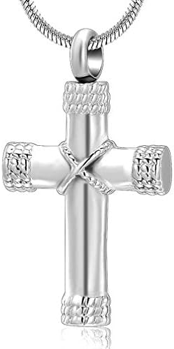 Rope Winding Cross Cremation Ashes Urn Pendant Necklace Memorial Keepsake Jewelry Lord’s Prayer Cross Ashes Necklaces (Silver)