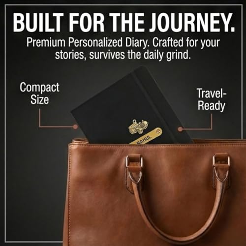 Image of ncgifts Personalized Name & Charm Leather Hardcover Diary (Black) - Daily Journal Notebook for Men & Teenage Boys | Corporate Gifts for Employees | Secret Santa & Christmas Gift Idea