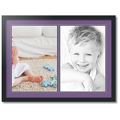 ArtToFrames Collage Photo Frame Double Mat with 2 - 13x19 Openings and Satin Black Frame