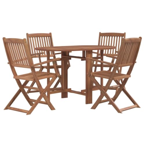 Foknhdi Lot de 5 meubles de jardin pliables en bois d'acacia massif 120 x 70 cm avec table papillon et 4 chaises peu encombrantes pour petites et terrasses,...