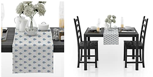 Chemin de table en coton bleu 30x240 cm avec pompons pour table rectangulaire
