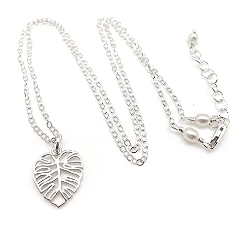 Small Monstera Palm Leaf Necklaces For Women - Leaf Pendant With 925 Sterling Silver Pendant Chain - Adjustable 17" -18" Length Palm Leaf Necklace - Gifts For Her #TOP25