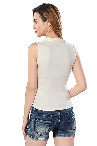 Image of TRASA Women's Sleeveless Rib Knitted Cotton Racer Back Tank Tops Collared Neck Crop Tank Tops - Available Sizes -XS, S, M,L,XL,2XL