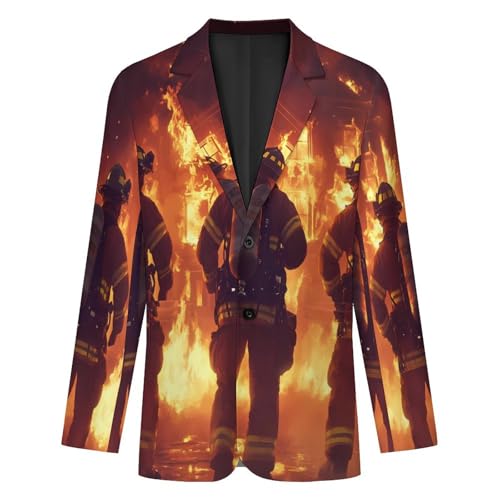 Firefighters and Fires Men's Slim Suit Long-Sleeve Prom Tuxedo Classic Two Button Business Jacket4