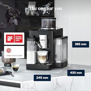 De’Longhi Rivelia - Perfetto Automatic Coffee Machine with LatteCrema Automatic Milk Frothing, 16 One-Touch Drinks, Colour Touch Display, Interchangeable Hoppers, Black (EXAM440.55.B)
