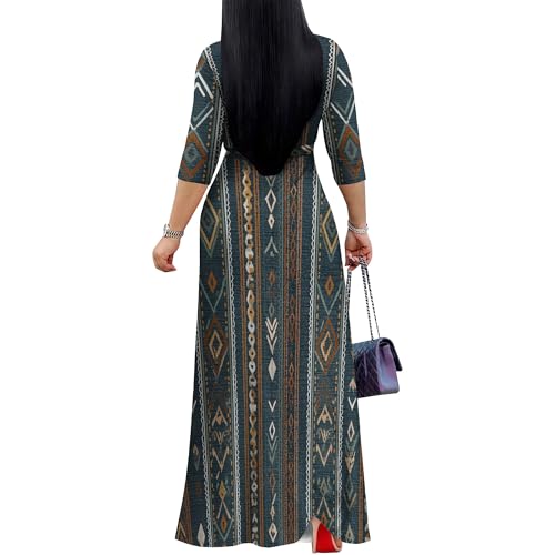 Image of Women Plus Size 3 /4 Sleeve V Neck Maxi Dress with Pockets | Soft fabric relaxed fit three quarter sleeve v neck with pockets for party and daily wear