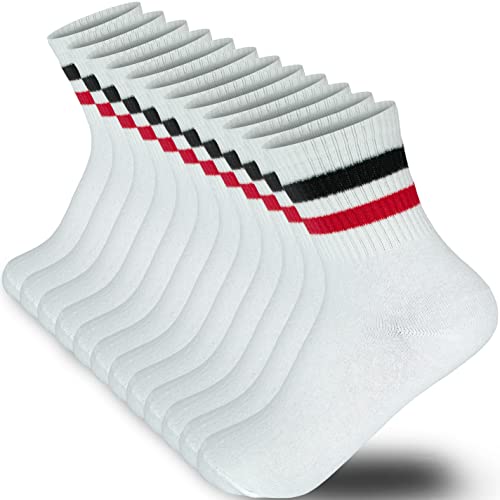 Image of MARRON SMITH Cotton Stripe Ankle Thin Socks Women & Men 6 Pairs, Black Red, S