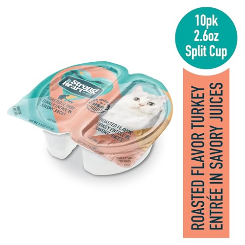 Image of A Strong Heart Split Cup Wet Cat Food, Roasted Turkey Entree - 2.6 oz Split Cups, 20 Servings (Pack of 10), Made in The USA with Real Turkey