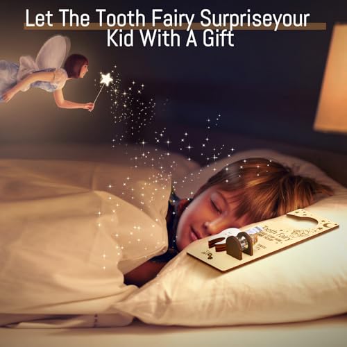 Image of DoubleFill Fairy Tooth Gift Holder Bag Door Hanger Lost Teeth Keepsake Box Tooth Fairy Kit Stores Back to School Gift for Lost Teeth Boy Girl Primary School Classroom Gifts(Fresh,Natural Wood Color)