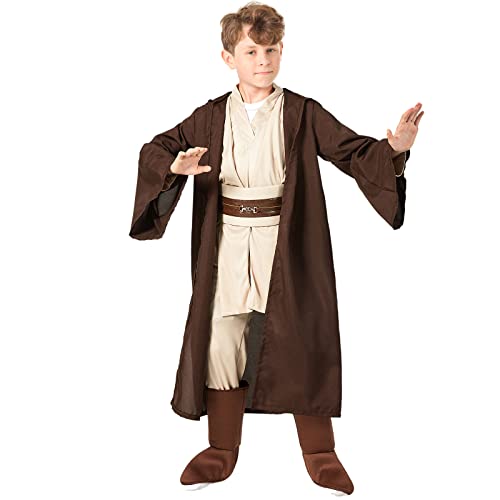 SINSEN Jedi Kostüm für Kinder Obi Wan Kenobi Kostüm Kinder Kapuzen Roben Outfit mit Gürtel komplettes Set Halloween Cosplay Kostüm