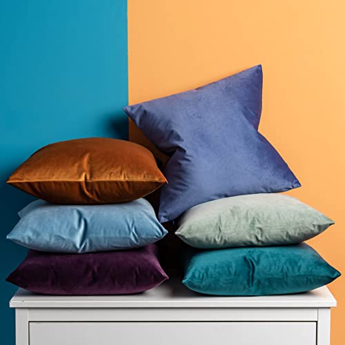 Image of JUSPURBET 16x16 Decorative Velvet Throw Pillow Covers Cases Set of 2,Blue | Modern Soft Cushion Covers with Hidden Zipper for Couch Sofa Bed Living Room Bedroom Home Decor
