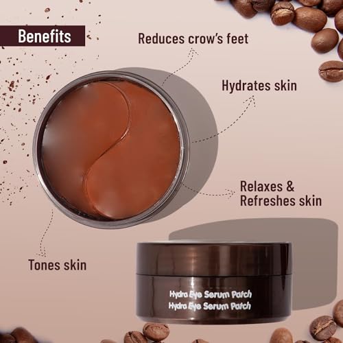 Image of Under Eye Patches with Green Tea & Collagen for Puffy Eyes, Hydrogel under eye patches with instant cooling serum - 30 Pairs [COFFEE]